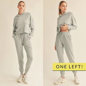 Gia Gray Soft Brush Ribbed Sweatsuit Set